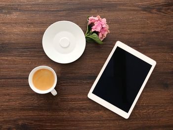 High angle view of coffee on table