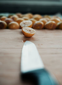 Close-up of knife on table