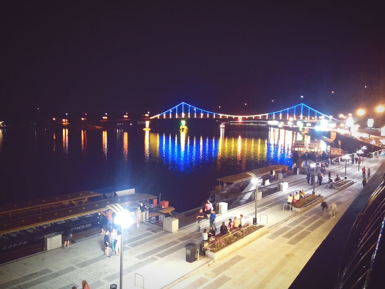 illuminated, night, transportation, water, reflection, calm, dark, outdoors, sea, city life, ocean, bridge
