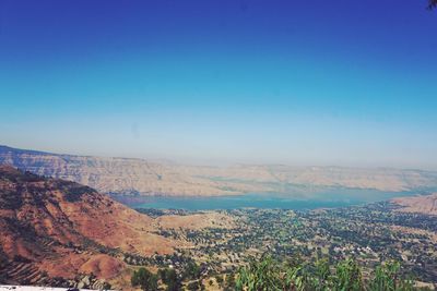 Scenic view of landscape against clear blue sky