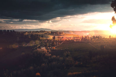 Panoramic view of landscape against sky during sunset