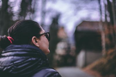 Rear view of woman wearing sunglasses