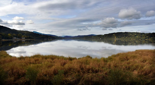 Scenic view of lake against sky