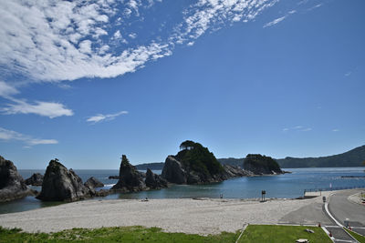 Scenic view of sea against blue sky