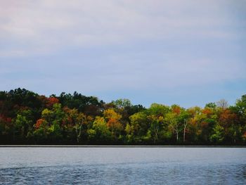 Scenic view of lake and trees against sky