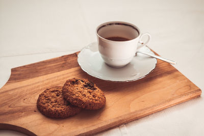 High angle view of coffee on a tray