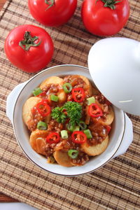 High angle view of salad in bowl