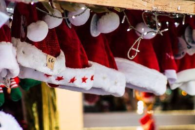 Close-up of christmas decorations hanging in temple