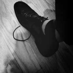 High angle view of wooden plank on floor