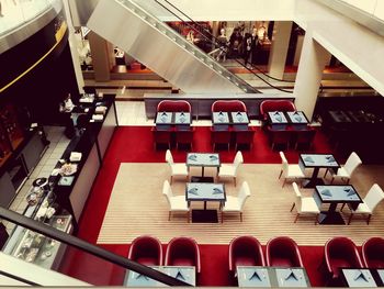 High angle view of chairs in office