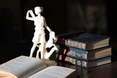 Stack of books on table