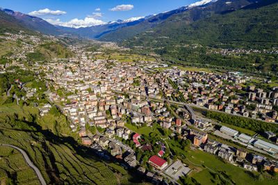 High angle view of townscape against sky