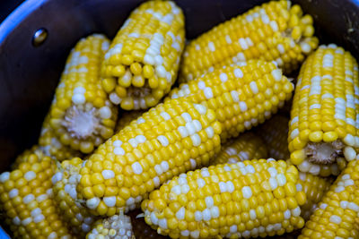High angle view of  boiled corn