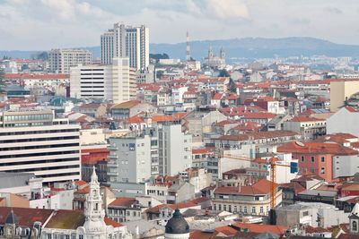 High angle view of townscape against sky