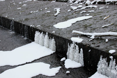 High angle view of frozen lake during winter