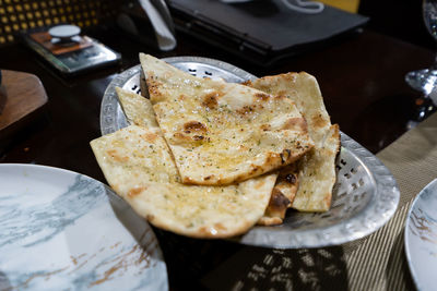 High angle view of food in plate