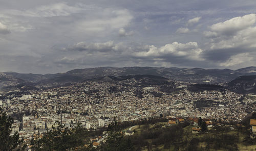 High angle view of townscape against sky