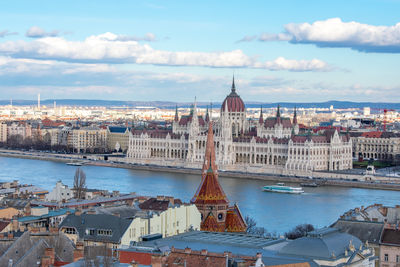 High angle view of buildings in city