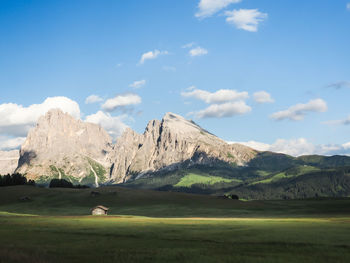 Scenic view of landscape and mountains against sky