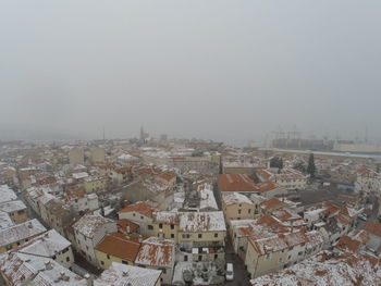 High angle shot of townscape against sky