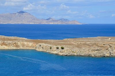 Scenic view of sea against blue sky