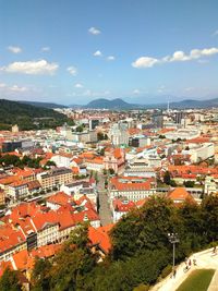 High angle view of townscape against sky