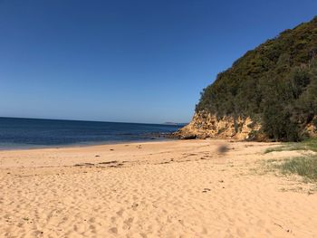 Scenic view of beach against clear sky