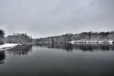 Scenic view of lake against sky during winter