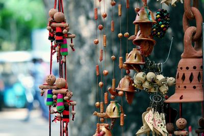 Close-up of lanterns hanging for sale at market stall