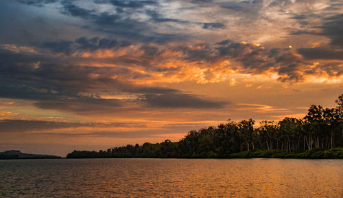 Scenic view of sea against sky during sunset