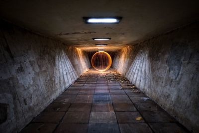 Wire wool in illuminated tunnel