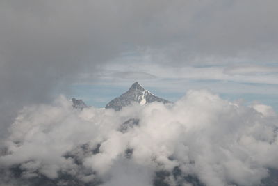 Scenic view of mountains against cloudy sky