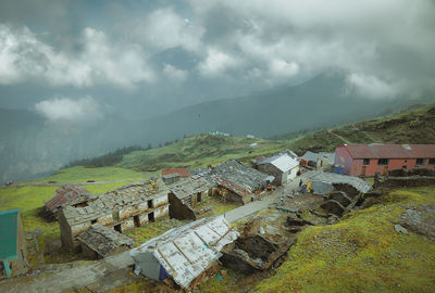 The sleepy hamlet of tunganath in uttarakhand, india. shot taken from the parapet of the temple.