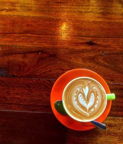 Directly above shot of cappuccino on table