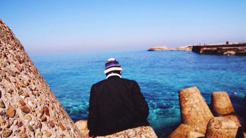 Scenic view of sea against blue sky