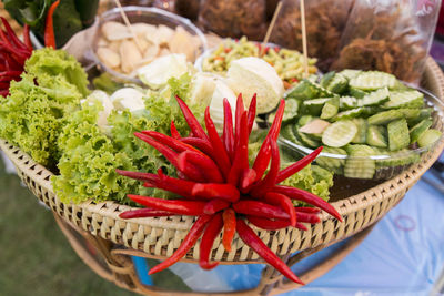 High angle view of food for sale at market