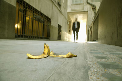 People walking on footpath by street in city