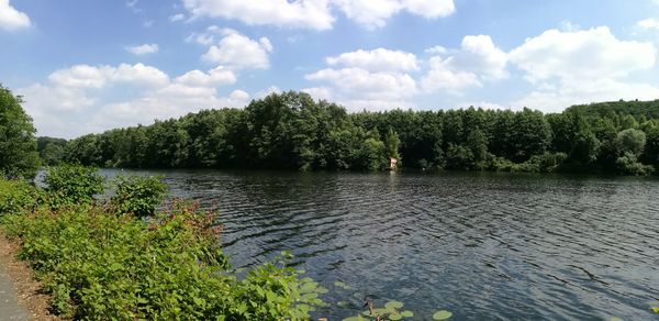 Scenic view of river and trees against sky