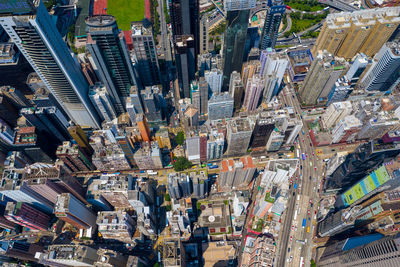 High angle view of city buildings