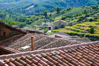 High angle view of buildings against sky