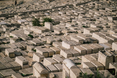 High angle view of graveyard