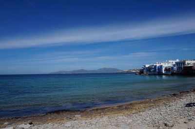 Scenic view of sea against blue sky