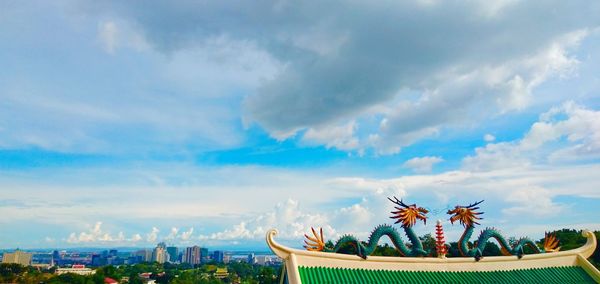 Panoramic view of buildings against cloudy sky