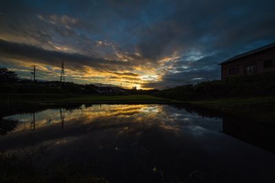 Scenic view of lake against sky during sunset