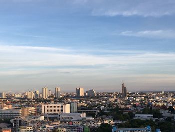 High angle view of buildings against sky in city