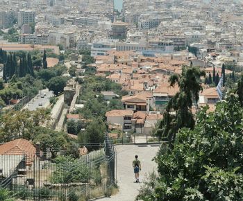 High angle view of buildings in city