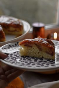 Close-up of cake in plate on table