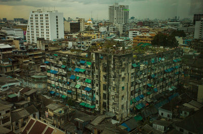 High angle view of buildings in city