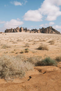 Rock formations in desert against sky