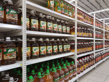 Full frame shot of bottles in store